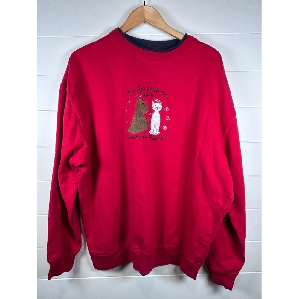 MC Sportswear Red Graphic Sweatshirt‎ Dog Cat Grandkids Pawsitively Pupfect XL